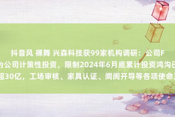 抖音风 裸舞 兴森科技获99家机构调研：公司FCBGA封装基板样貌为公司计策性投资，限制2024年6月底累计投资鸿沟已超30亿，工场审核、家具认证、阛阓开导等各项使命正按规划推动（附调研问答）