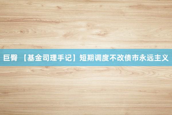 巨臀 【基金司理手记】短期调度不改债市永远主义
